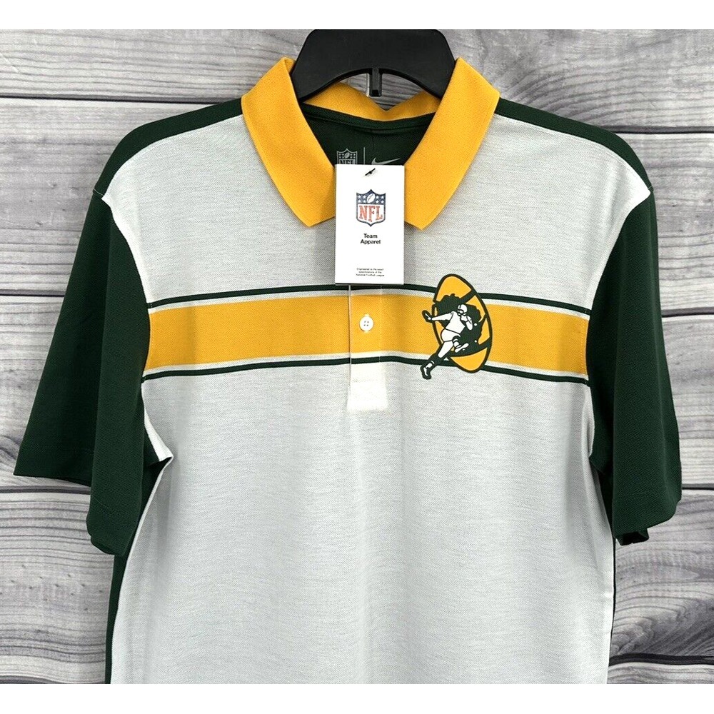 NIKE DRI FIT GREEN BAY PACKERS WHITE GOLD REWIND STRIPE POLO SHIRT Men's Small